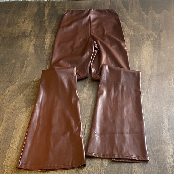 Pretty Little Things Faux Leather Chocolate Brown Flare Pants - Picture 5 of 6